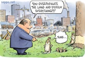 Man and city rabbit and environmental destruction